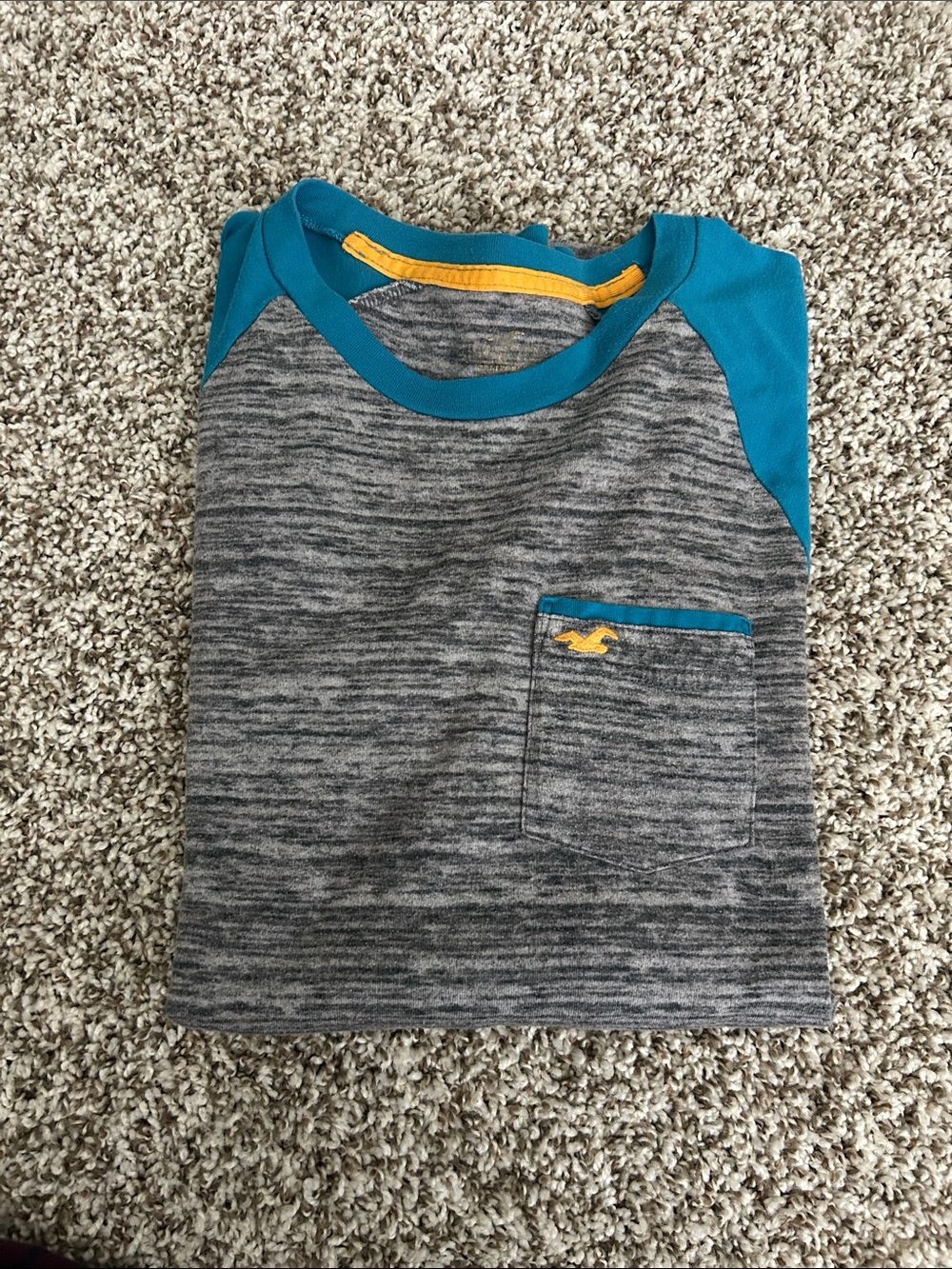 Hollister Gray Heather Tee with Teal and Yellow Trim